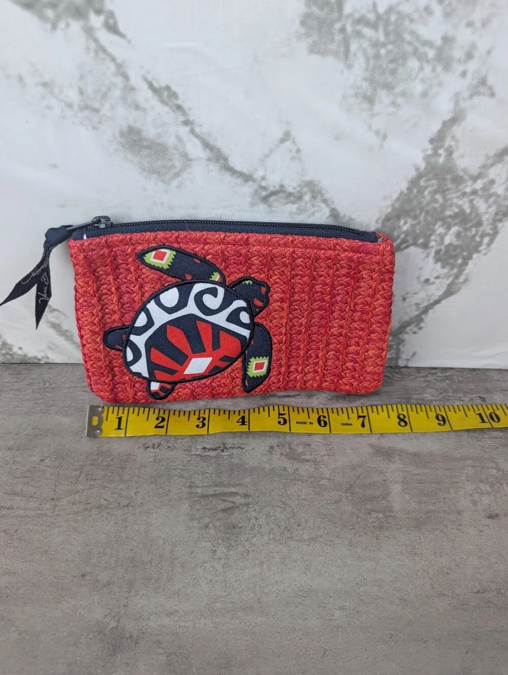 Vera Bradley Seashore Zip Pouch Sun Valley Turtle Straw Clutch Coin Purse - Picture 3 of 7